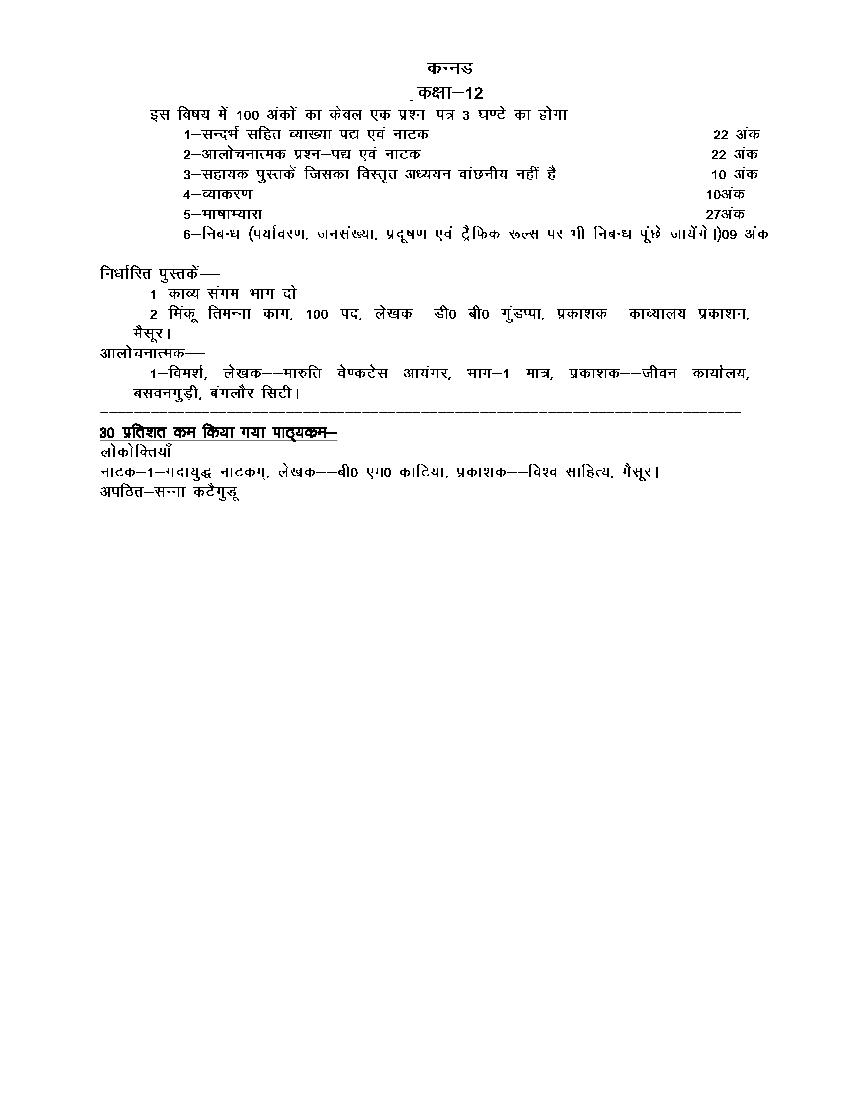 UP Board Class 12 Syllabus 2023 Kannada - Page 1