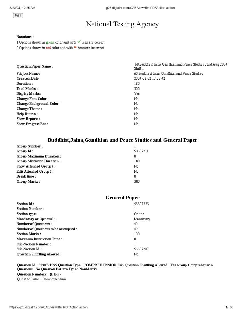 UGC NET 2024 Question Paper Buddhist Jaina Gandhian and Peace Studies - Page 1