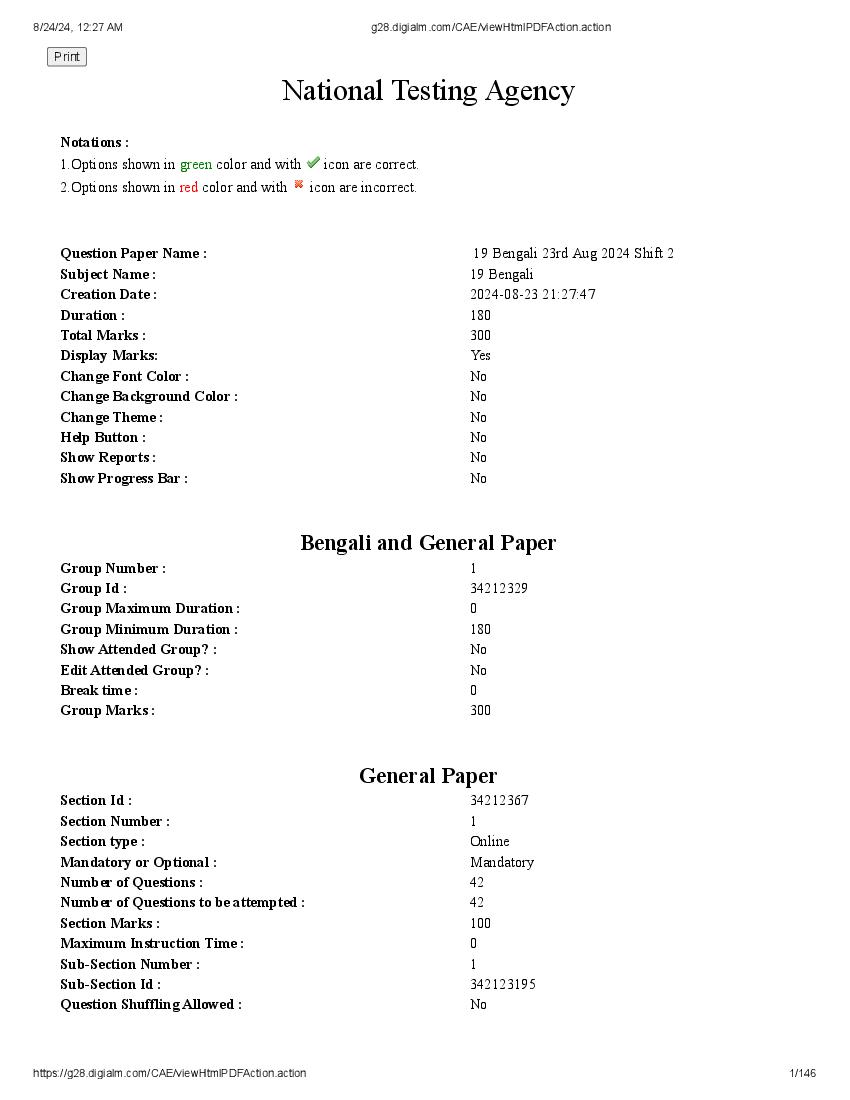 UGC NET 2024 Question Paper Bengali - Page 1