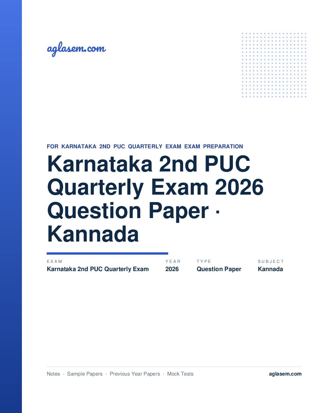 Karnataka 2nd PUC Quarterly Exam Question Paper 2026 Kannada - Page 1 of 3