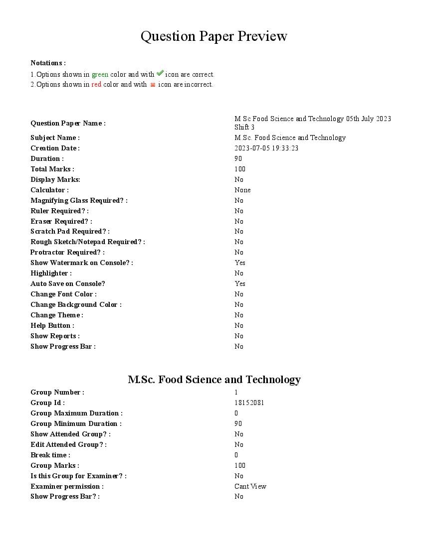 TS CPGET 2023 Question Paper M.Sc Food Science and Technology - Page 1