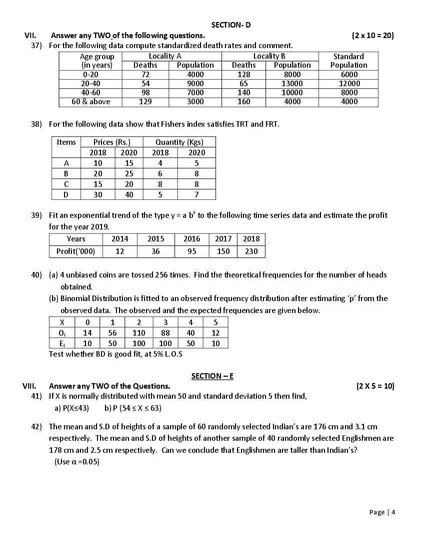 Karnataka 2nd PUC Statistics Model Paper 2024 (PDF) OneEdu24