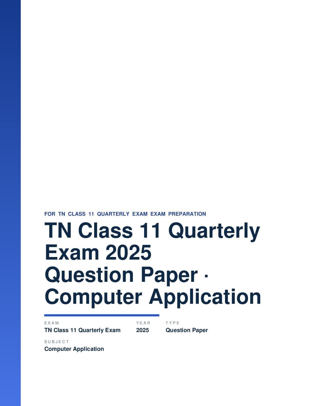 TN Class 11 Quarterly Exam Question Paper 2025 Computer Application - Page 1 of 3