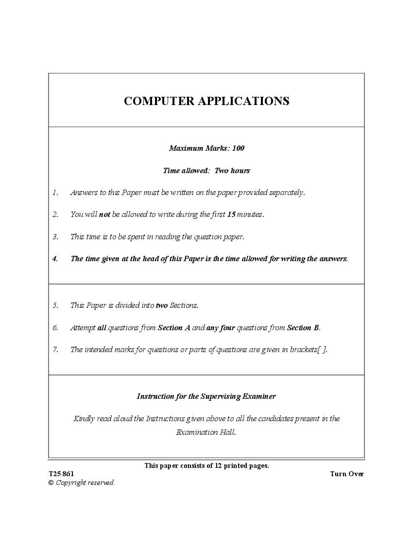 ICSE Class 10 Question Paper 2025 Computer Applications - Page 1
