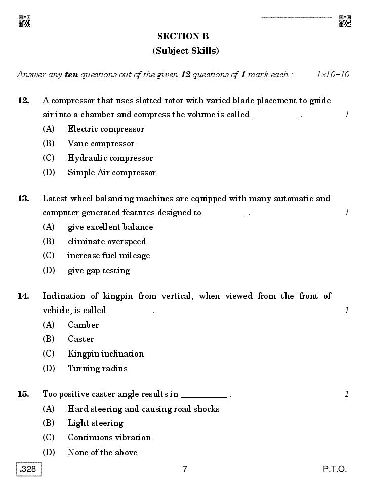 CBSE Question Paper 2020 for Class 12 Automotive - Download PDF