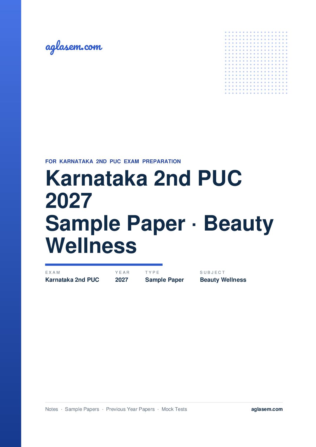 Karnataka 2nd PUC Model Question Paper 2027 for Beauty and Wellness - Page 1 of 6