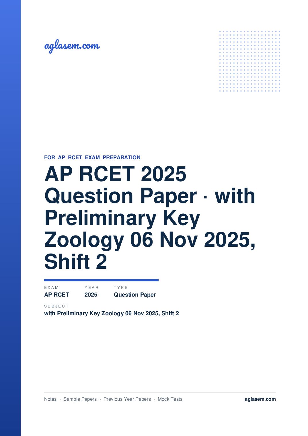 AP RCET 2025 Question Paper with Preliminary Key Zoology 06 Nov 2025, Shift 2 - Page 1 of 69