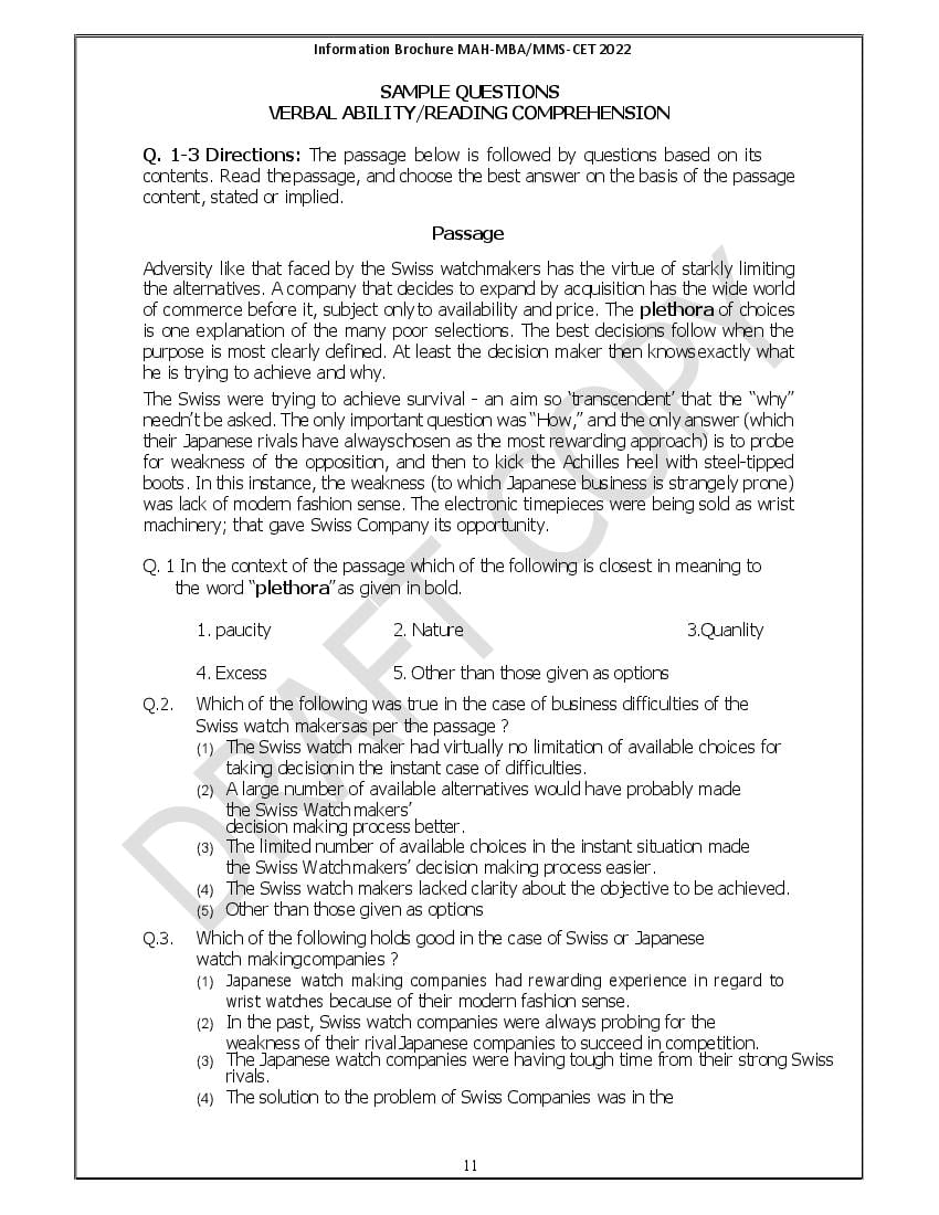 MAH MBA MMS CET 2022 Sample Paper - Page 1
