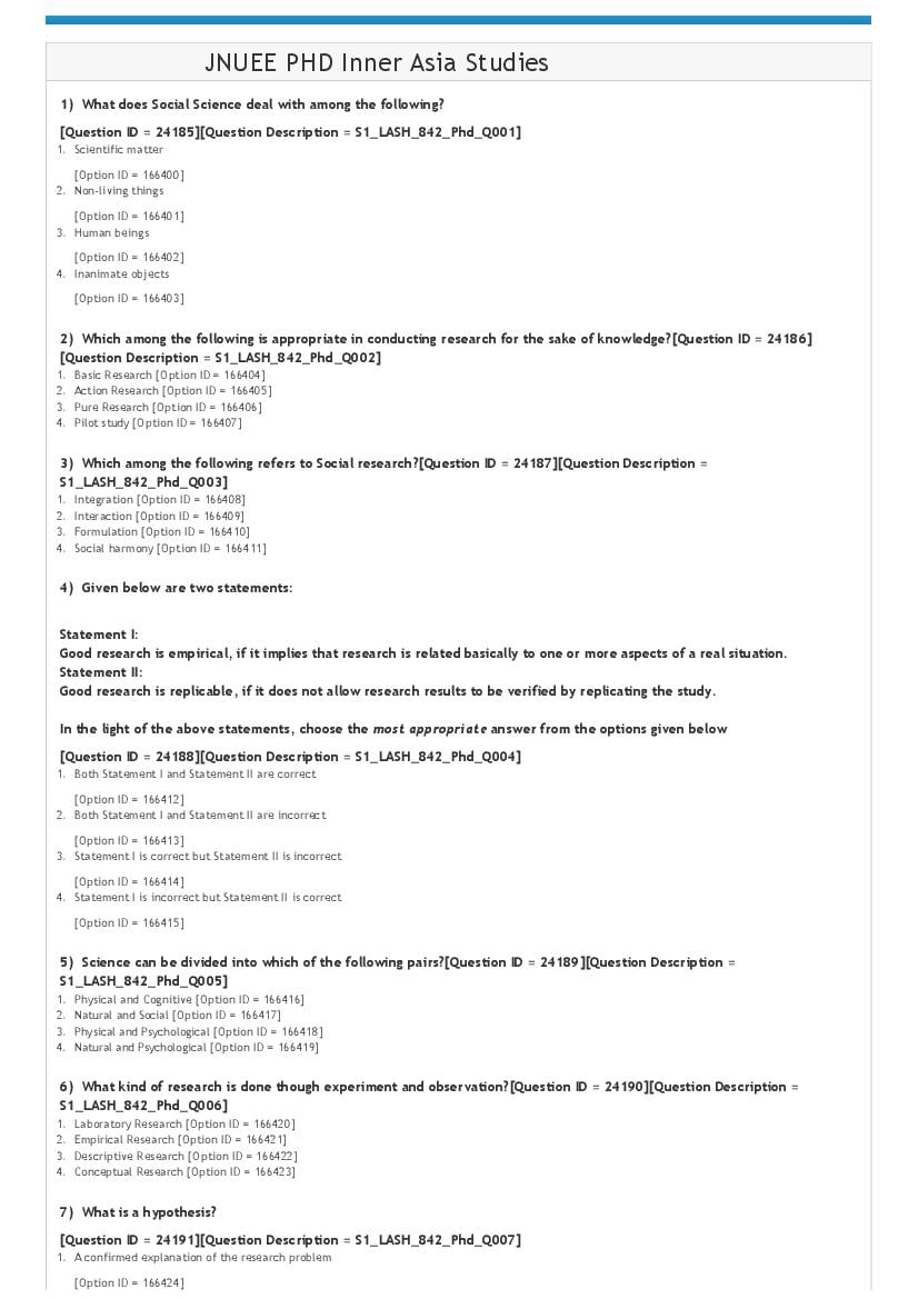 JNUEE 2021 Question Paper Ph.D Inner Asia Studies - Page 1