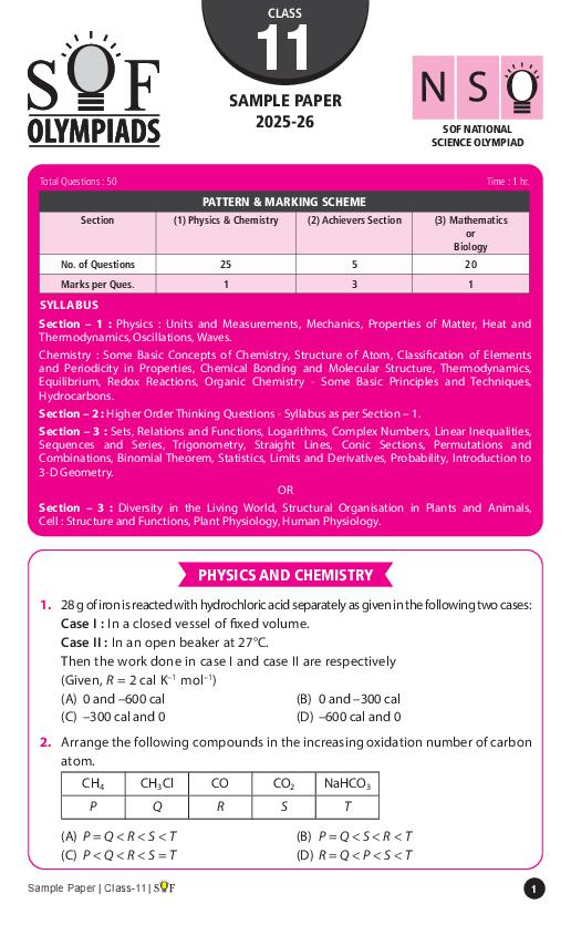 SOF NSO Sample Paper 2026 Class 11 - Page 1