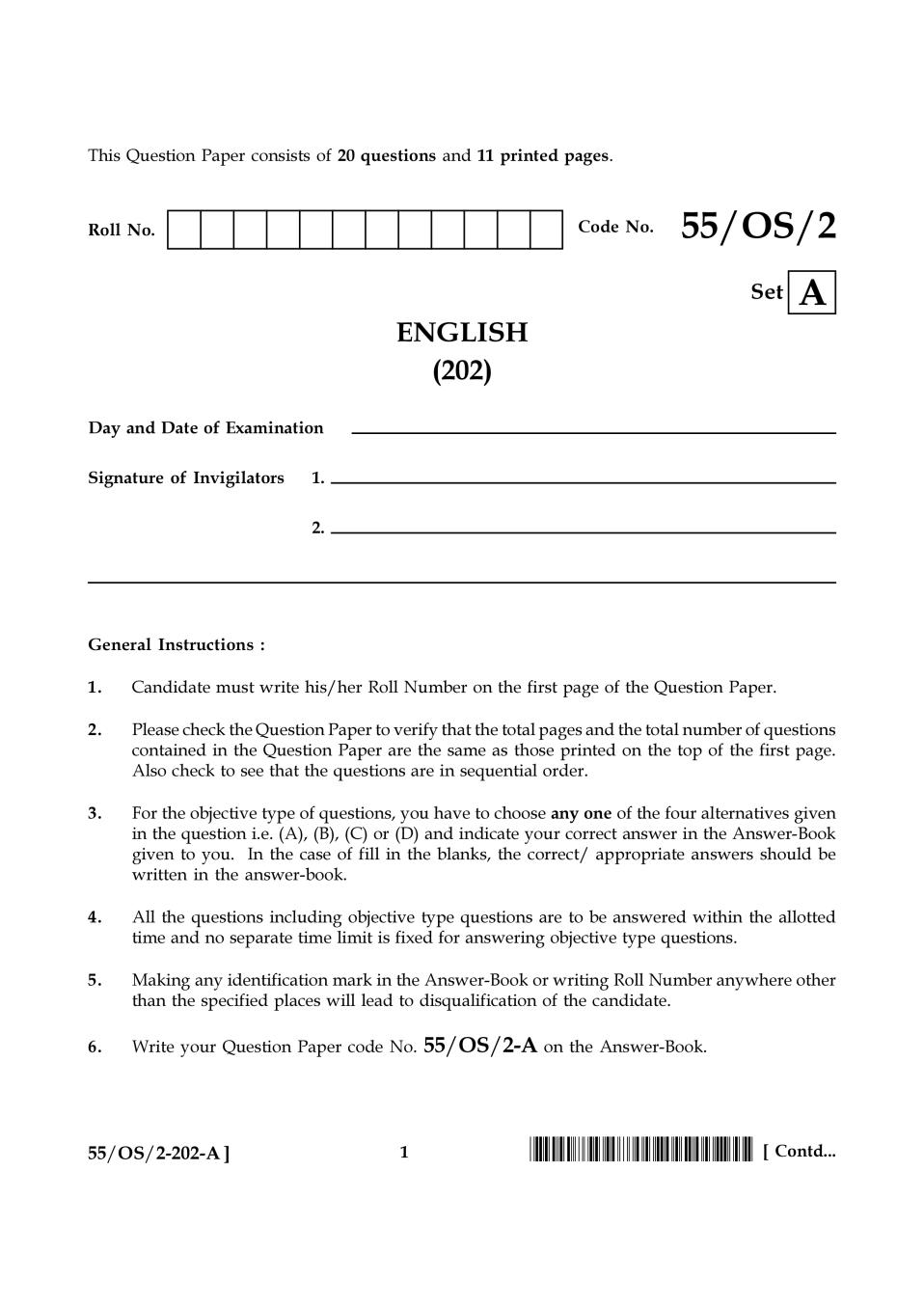 NIOS Class 10 Question Paper Oct 2017 - English - Page 1