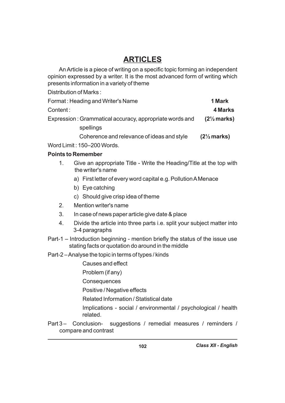 Class 12 English Notes for Article Writing Format (PDF) - Study ...