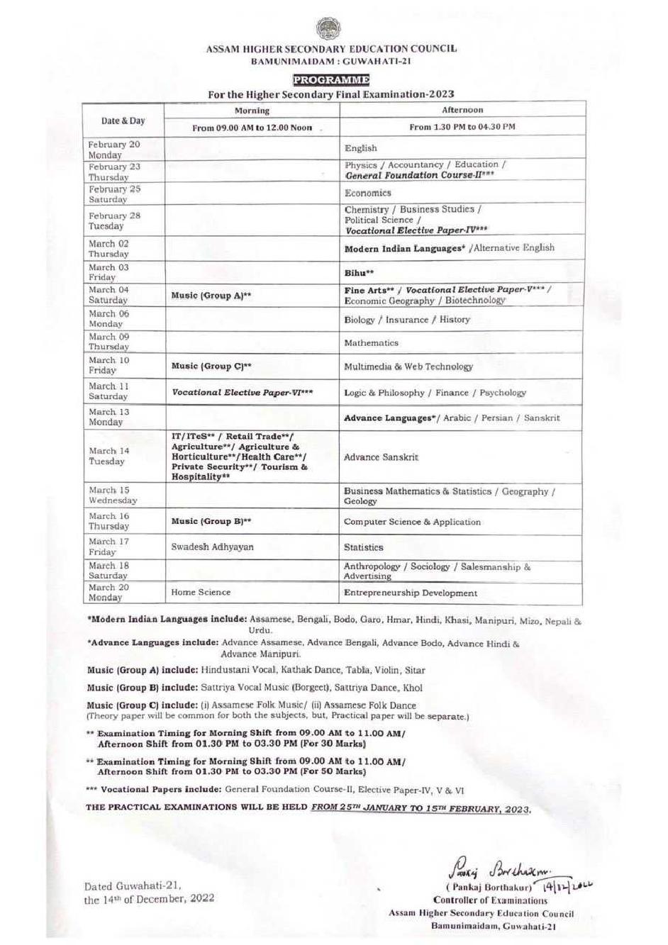Assam HS 2nd Year Routine 2023 - Page 1
