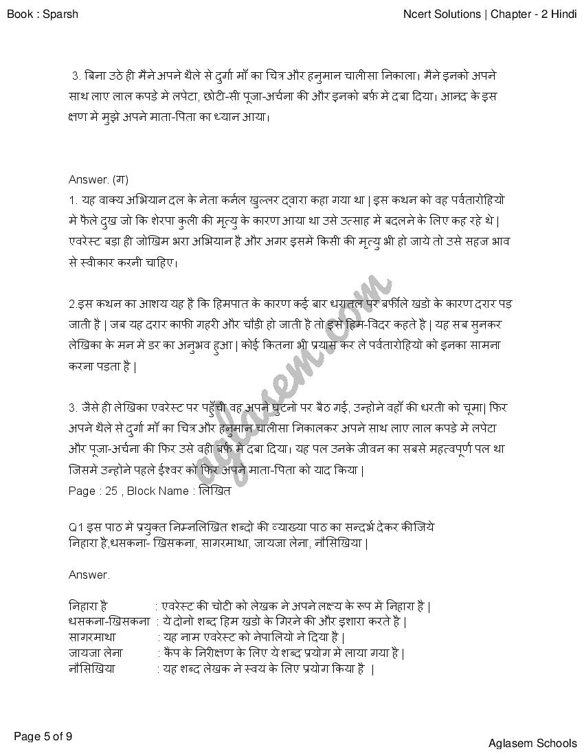 Rbse Solutions For Class 9 Hindi ह द स पर श Chapter 2 एवर स ट