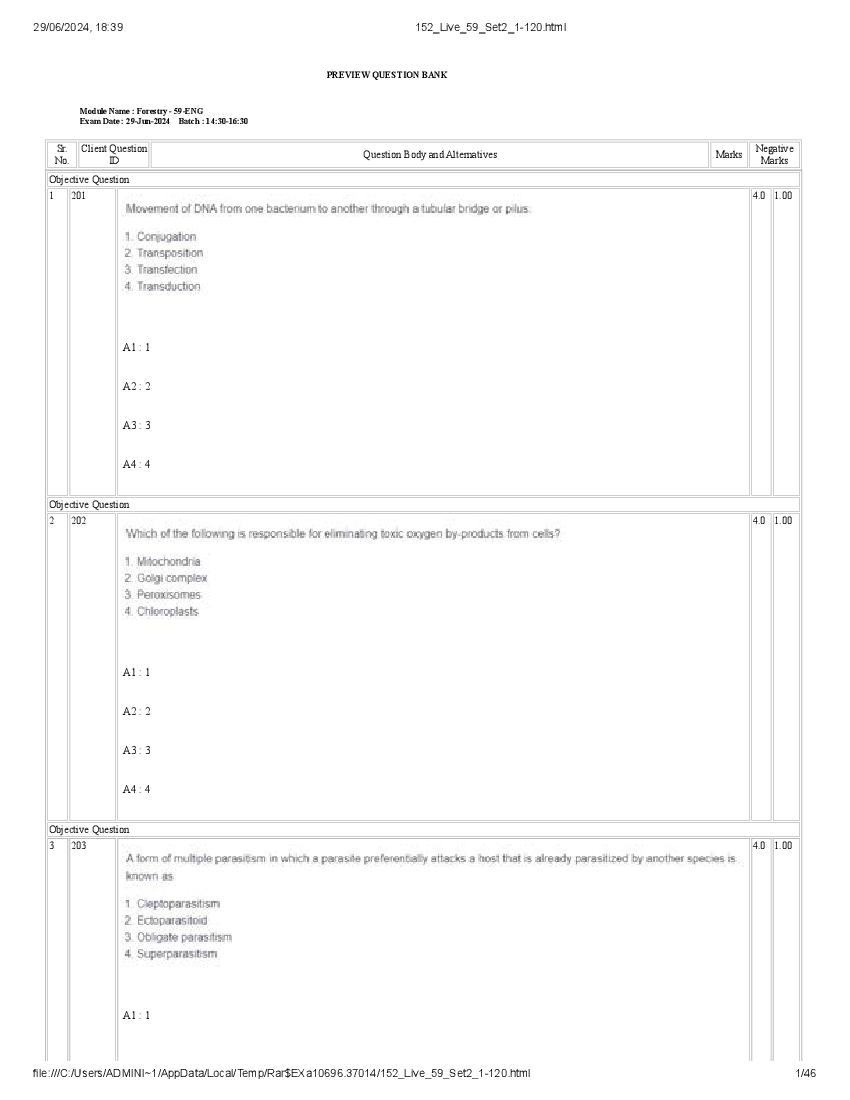 ICAR AICE JRF SRF (Ph.D) 2024 Question Paper Forestry - Page 1 of 46