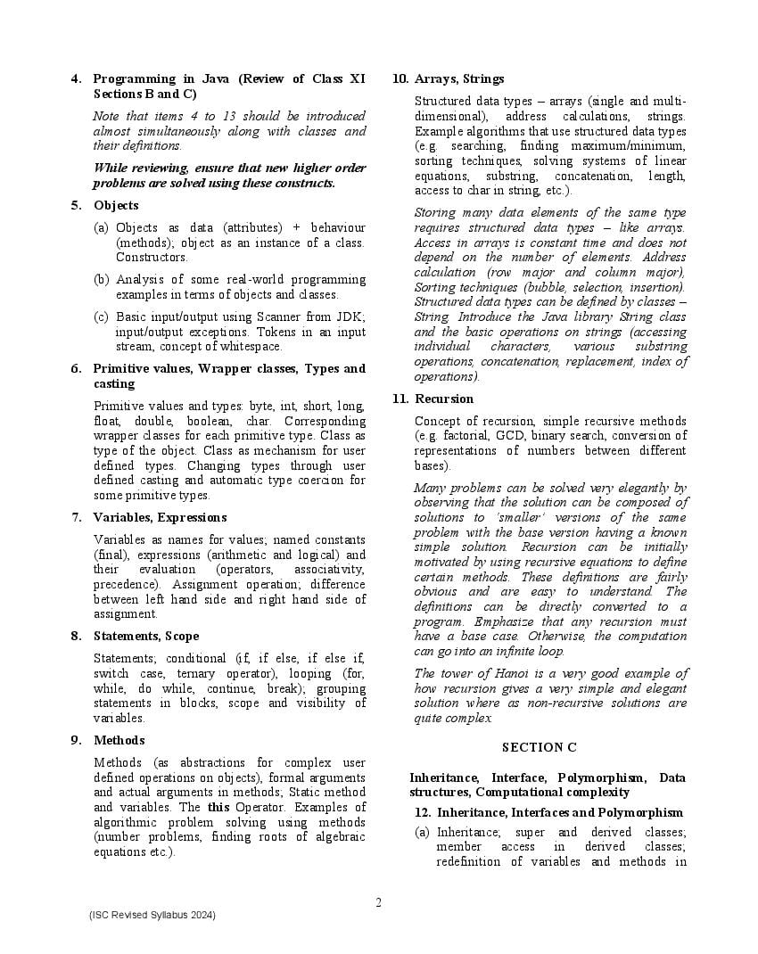 ISC Computer Science Syllabus 2024 (PDF) CISCE Class 12, 11 Syllabus