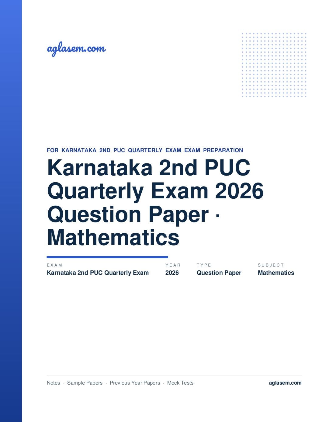 Karnataka 2nd PUC Quarterly Exam Question Paper 2026 Mathematics - Page 1 of 3