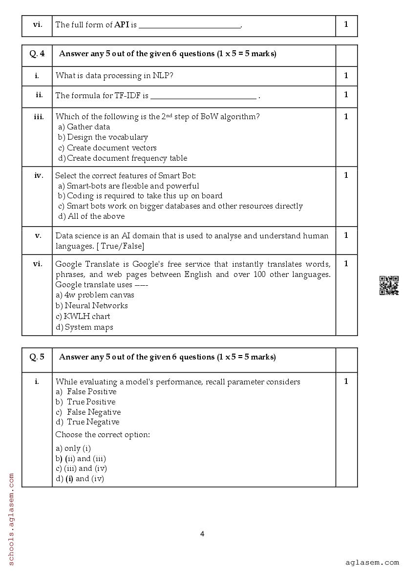 Class 10 Artificial Intelligence Half Yearly Question Paper 2024 ...