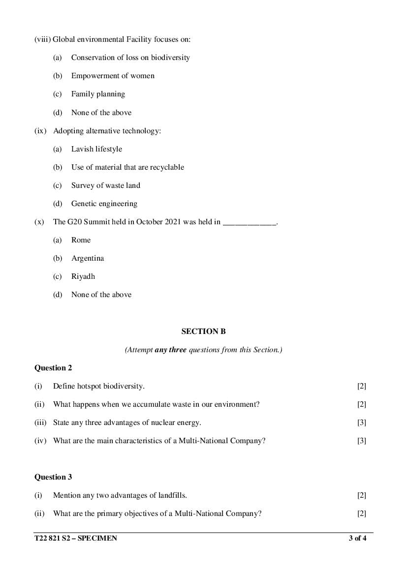 ICSE Class 10 Environmental Science Sample Paper 2022
