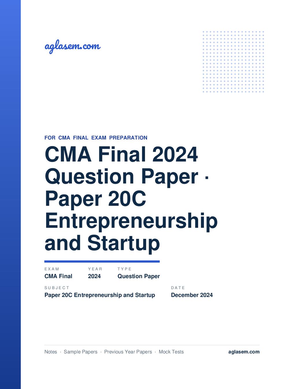 CMA Final December 2024 Question Paper Paper 20C Entrepreneurship and Startup - Page 1 of 9
