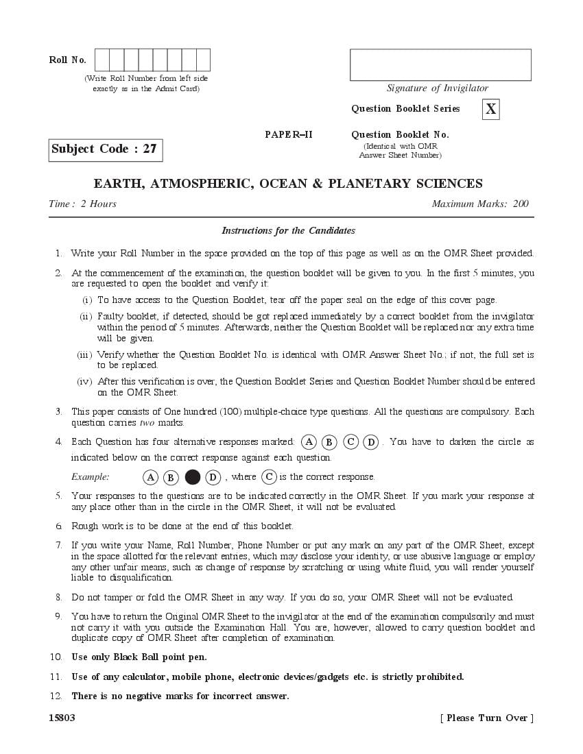 WB SET 2020 Question Paper 2 Earth Atmospheric Ocean and Planetary Sciences - Page 1