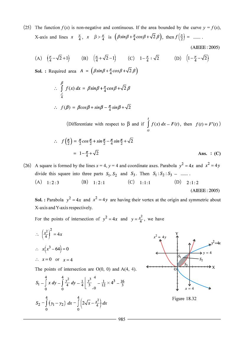 JEE Maths Question Bank for Application of Integration