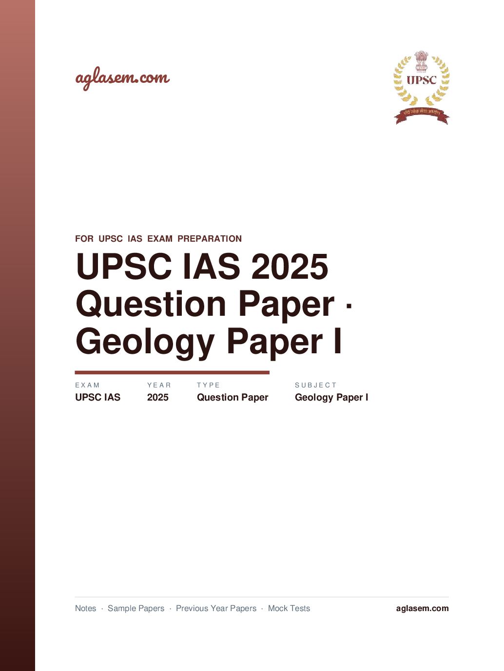 UPSC IAS 2025 Question Paper for Geology Paper I - Page 1 of 5