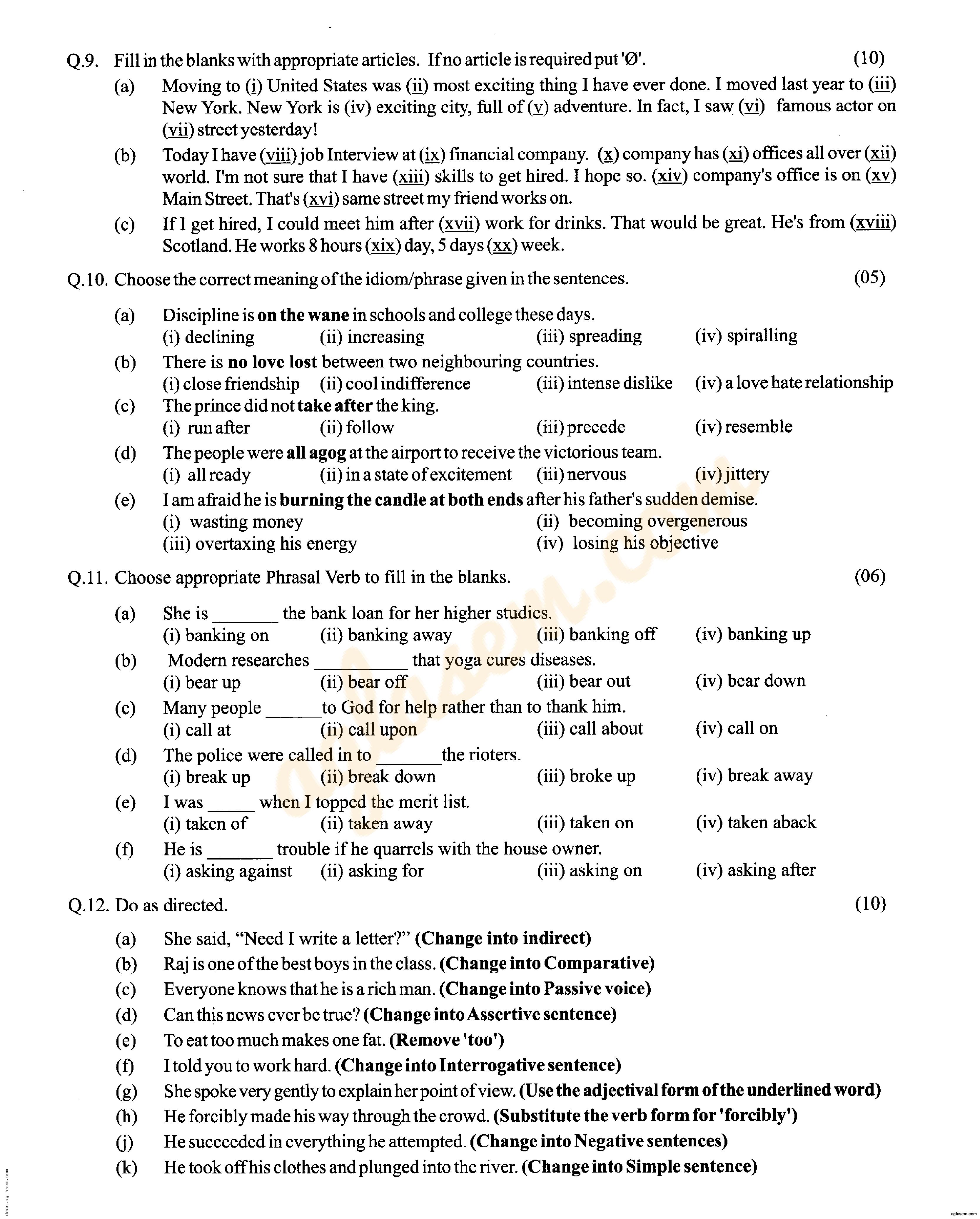 RIMC Question Paper June 2020 (PDF) - Maths, GK, English