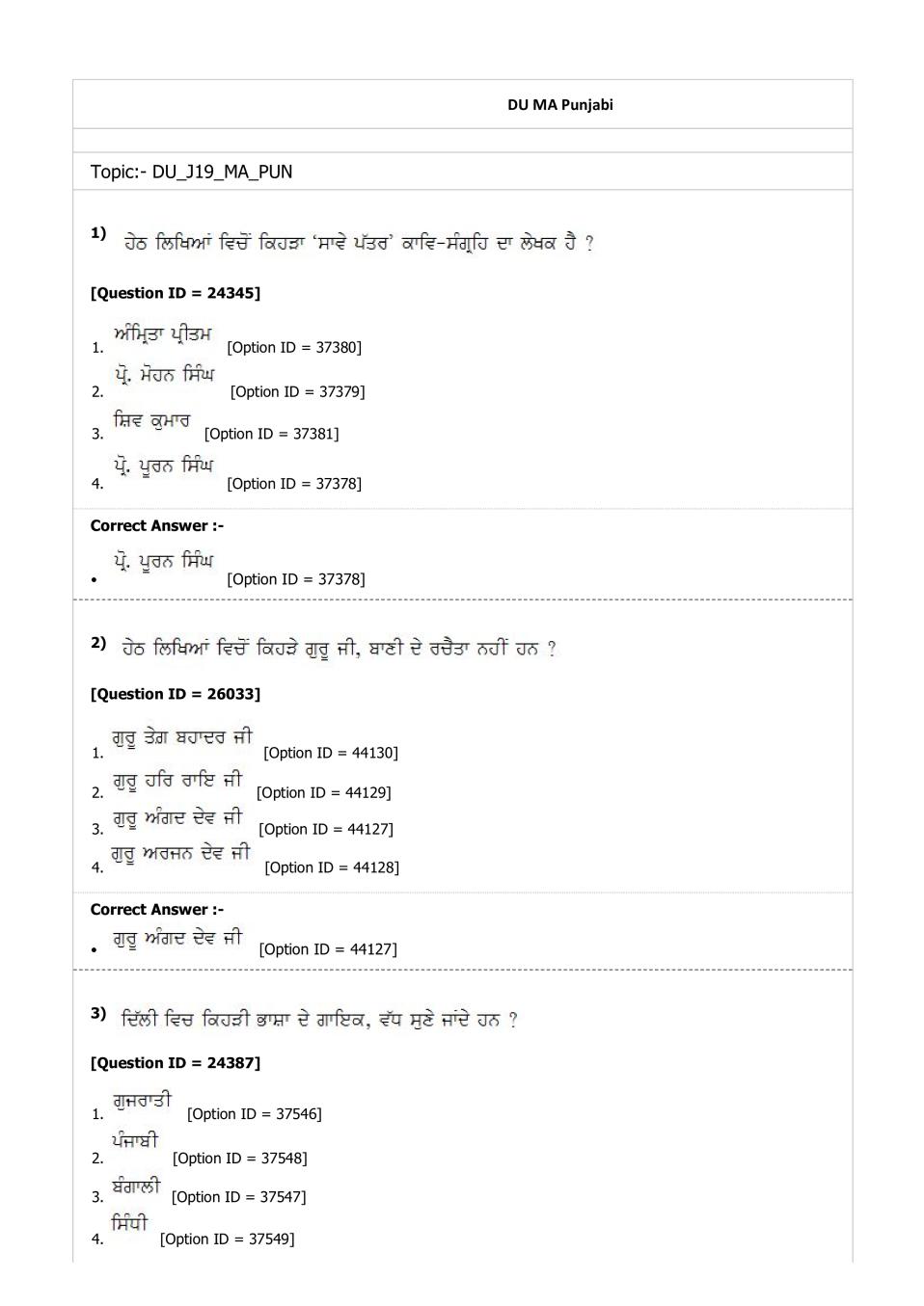 DUET Question Paper 2019 for MA Punjabi - Page 1 of 32