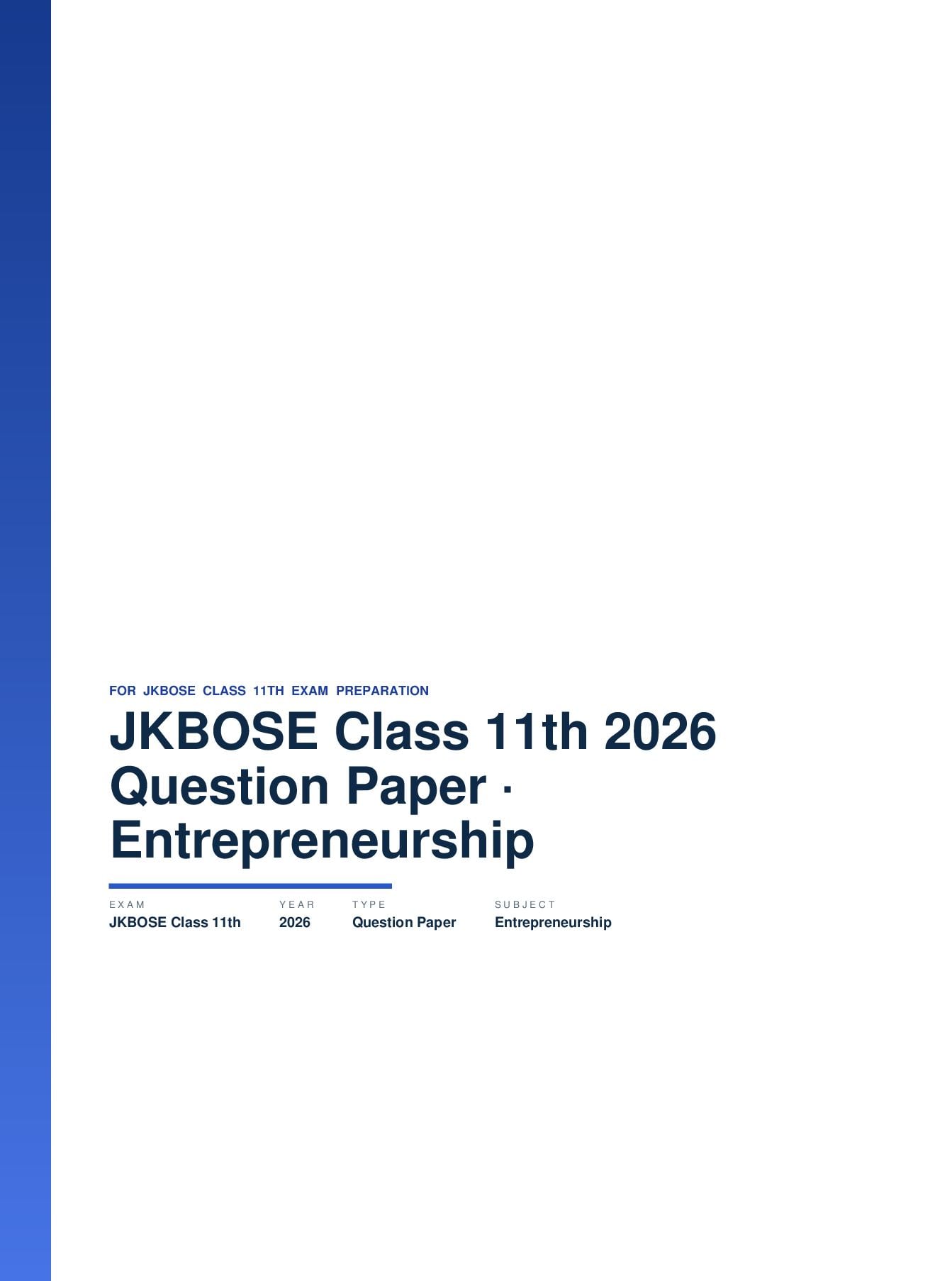 JKBOSE Class 11th Question Paper 2026 Entrepreneurship - Page 1 of 8
