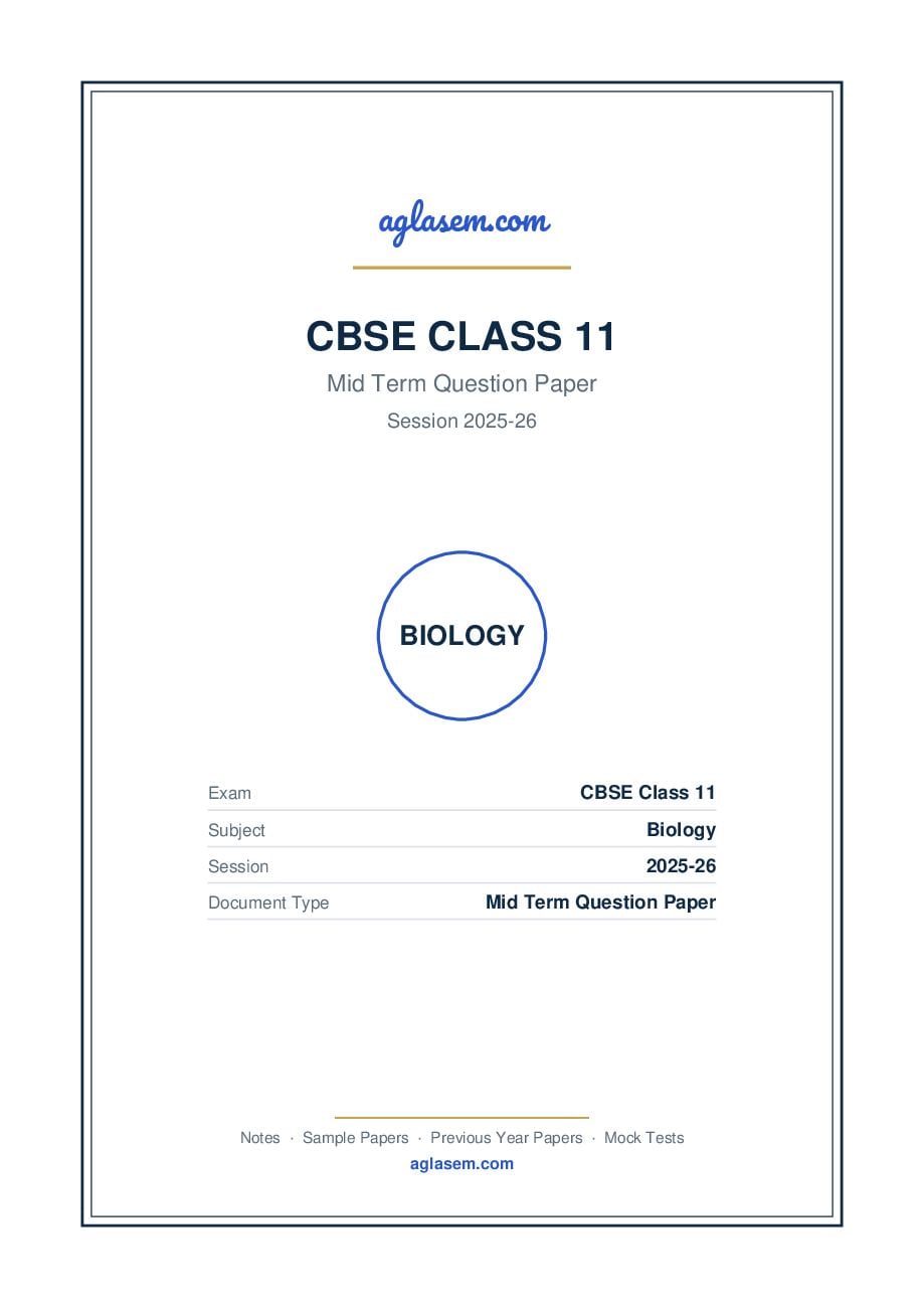 Class 11 Mid Term Question Paper 2025-26 Biology - Page 1 of 7