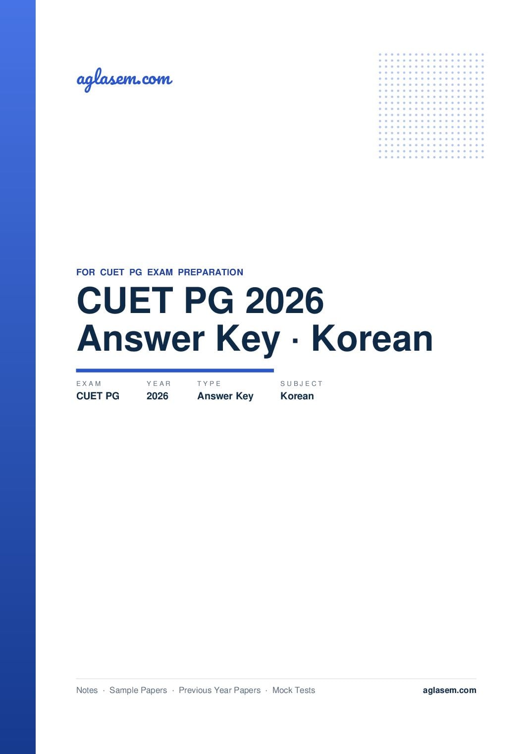 CUET PG 2026 Answer Key Korean - Page 1 of 2