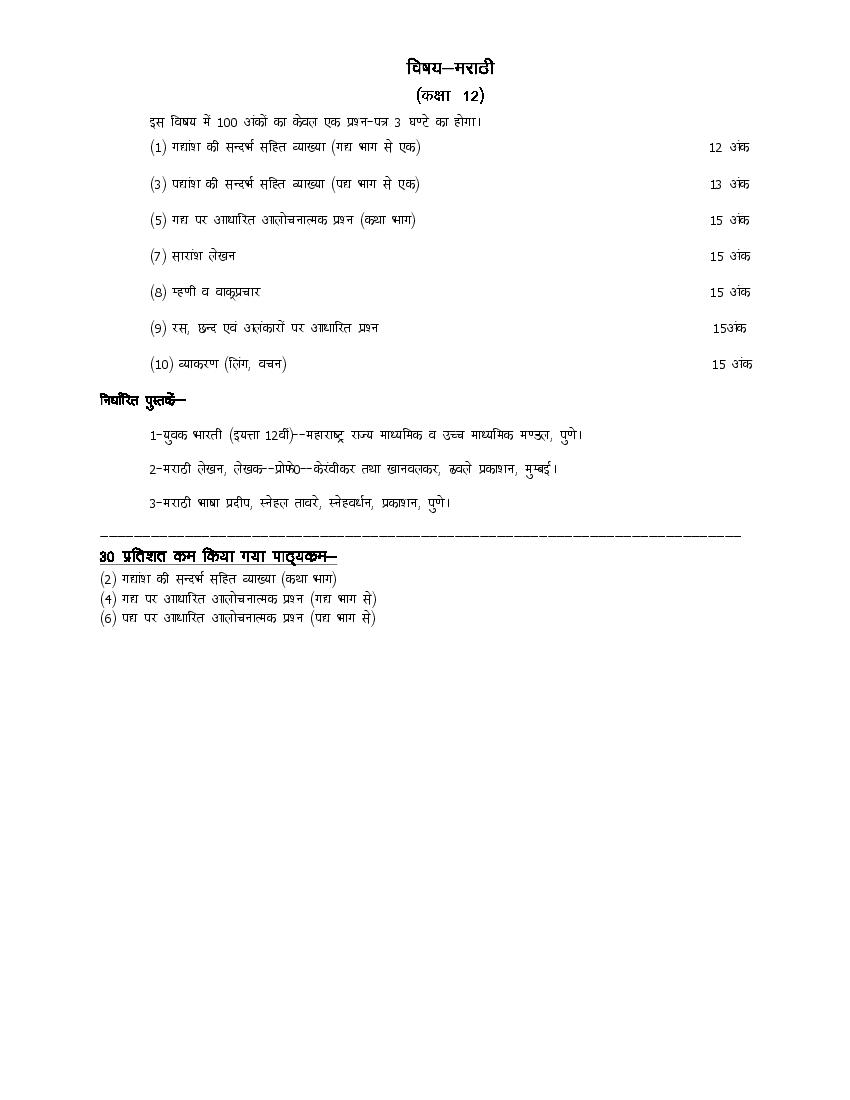 UP Board Class 12 Syllabus 2023 Marathi - Page 1