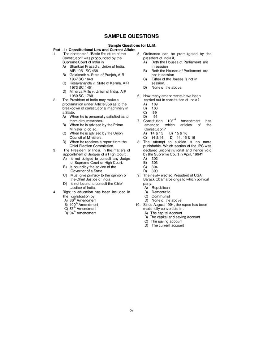 PU CET PG 2023 Sample Paper - Page 1