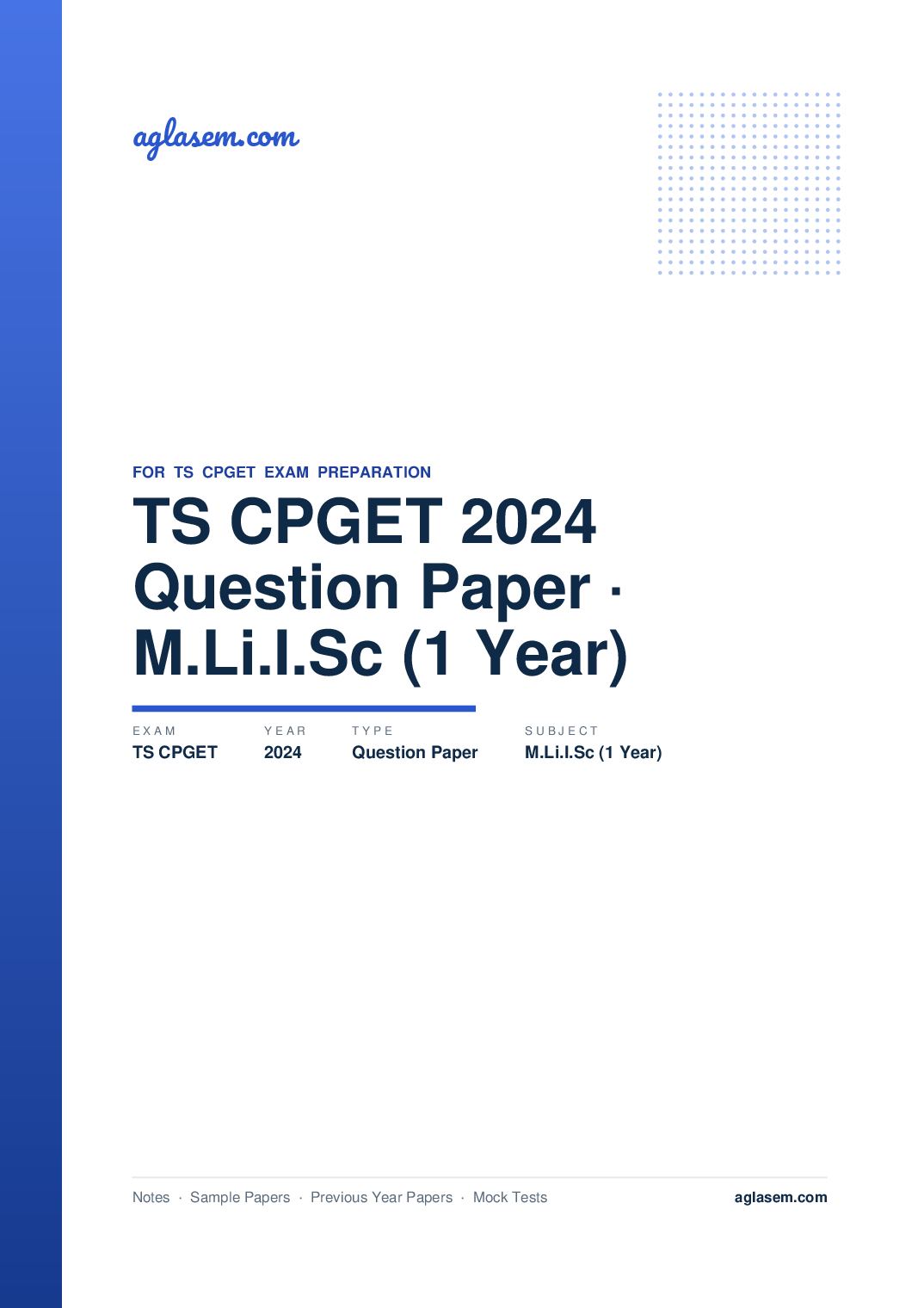 TS CPGET 2024 Question Paper M.Li.I.Sc (1 Year) - Page 1 of 39