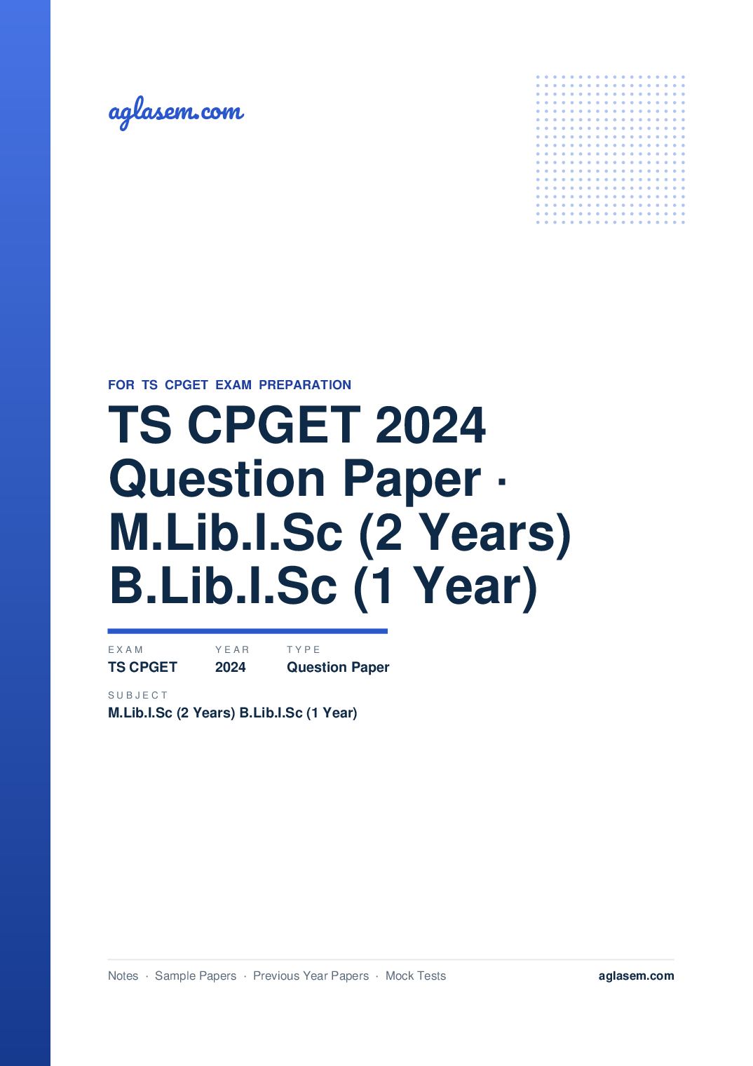 TS CPGET 2024 Question Paper M.Lib.I.Sc (2 Years) B.Lib.I.Sc (1 Year) - Page 1 of 44