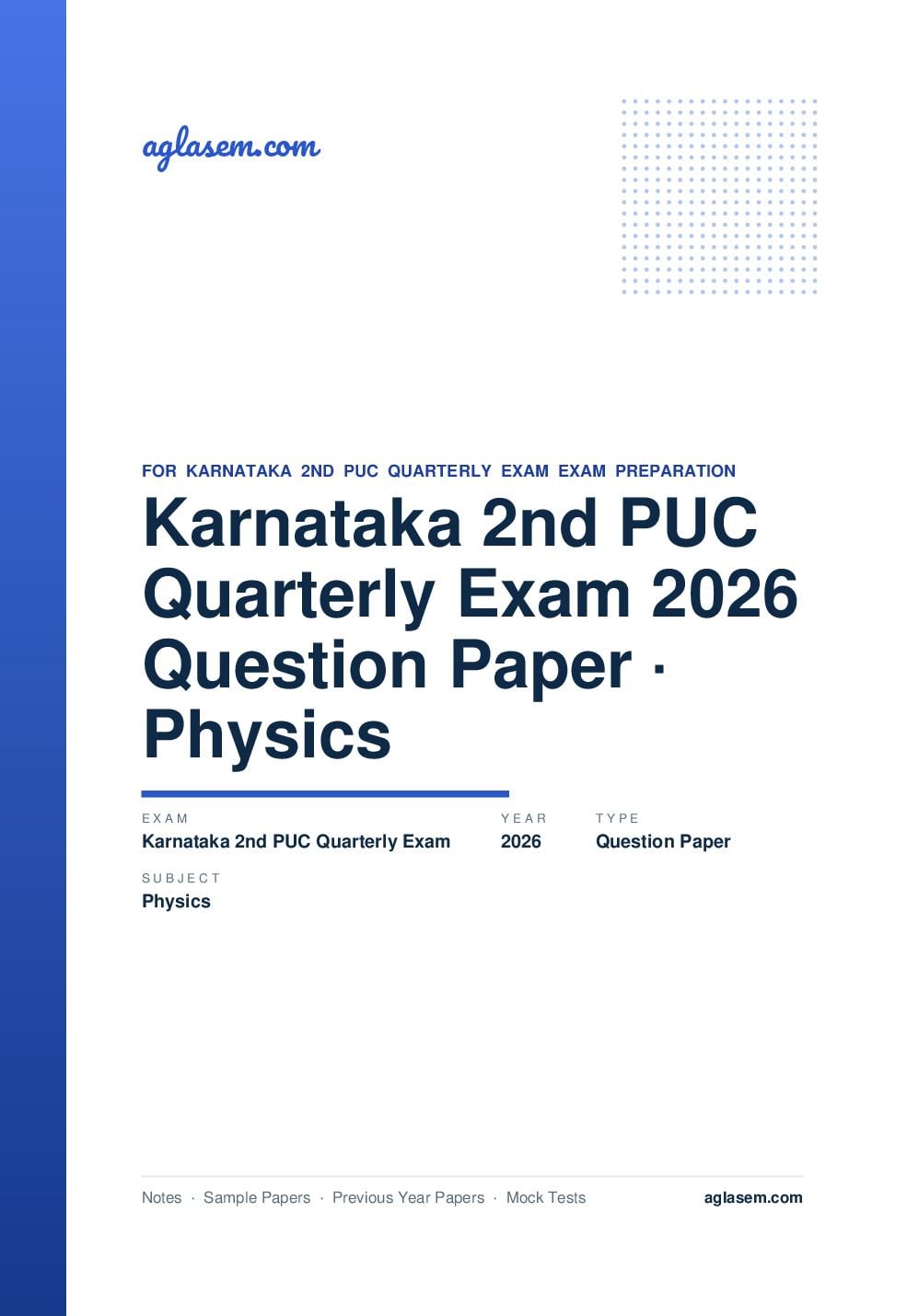 Karnataka 2nd PUC Quarterly Exam Question Paper 2026 Physics - Page 1 of 3