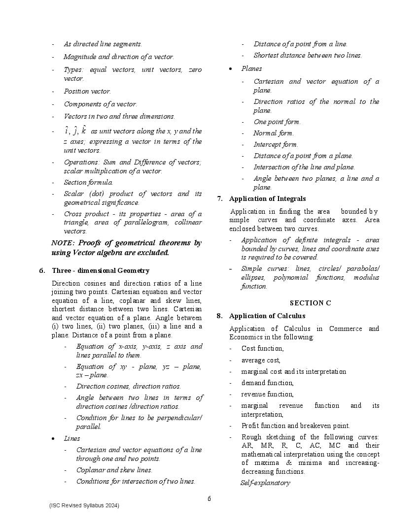 ISC Maths Syllabus 2024 (PDF) CISCE Class 12, 11 Syllabus Maths