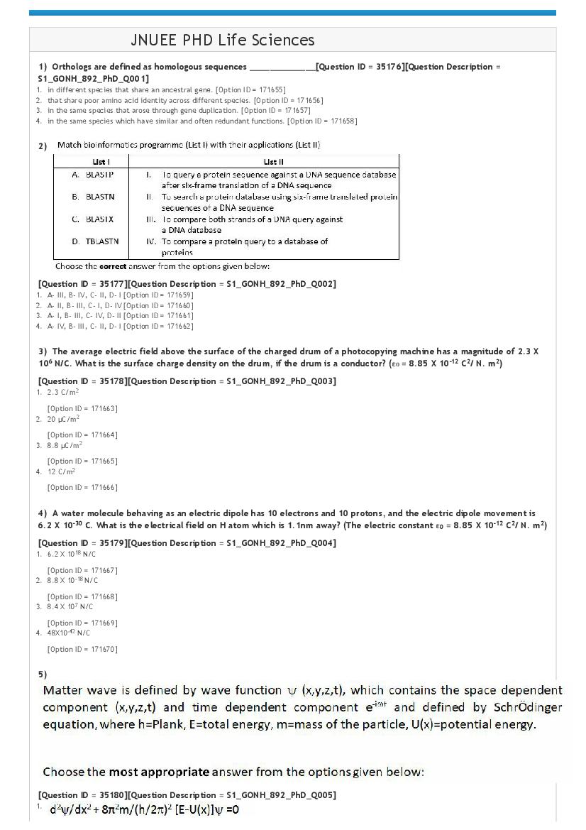 JNUEE 2021 Question Paper Ph.D Life Sciences - Page 1