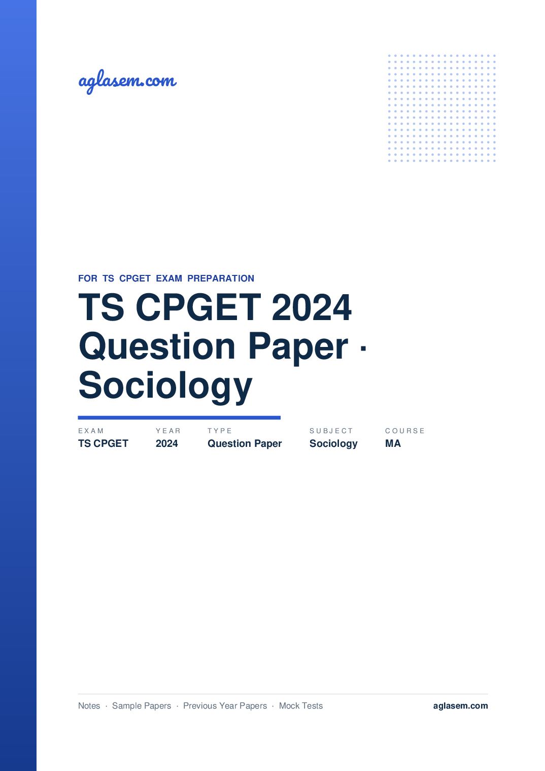 TS CPGET 2024 Question Paper MA Sociology - Page 1 of 65