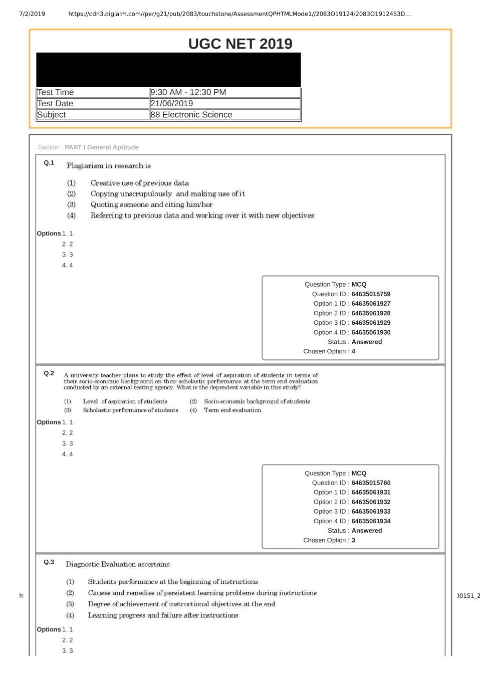 UGC NET Question Paper Electronic Science 21 June 2019 First Shift - Page 1