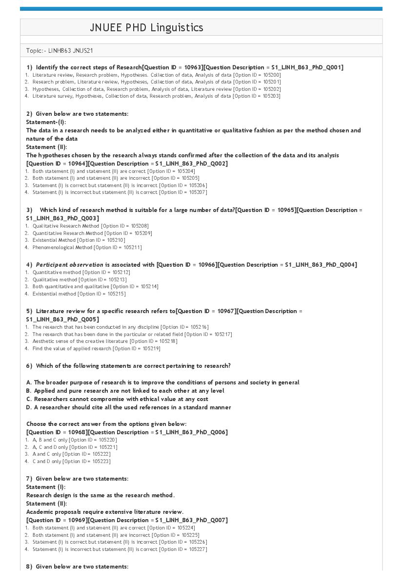 JNUEE 2021 Question Paper Ph.D Linguistics - Page 1