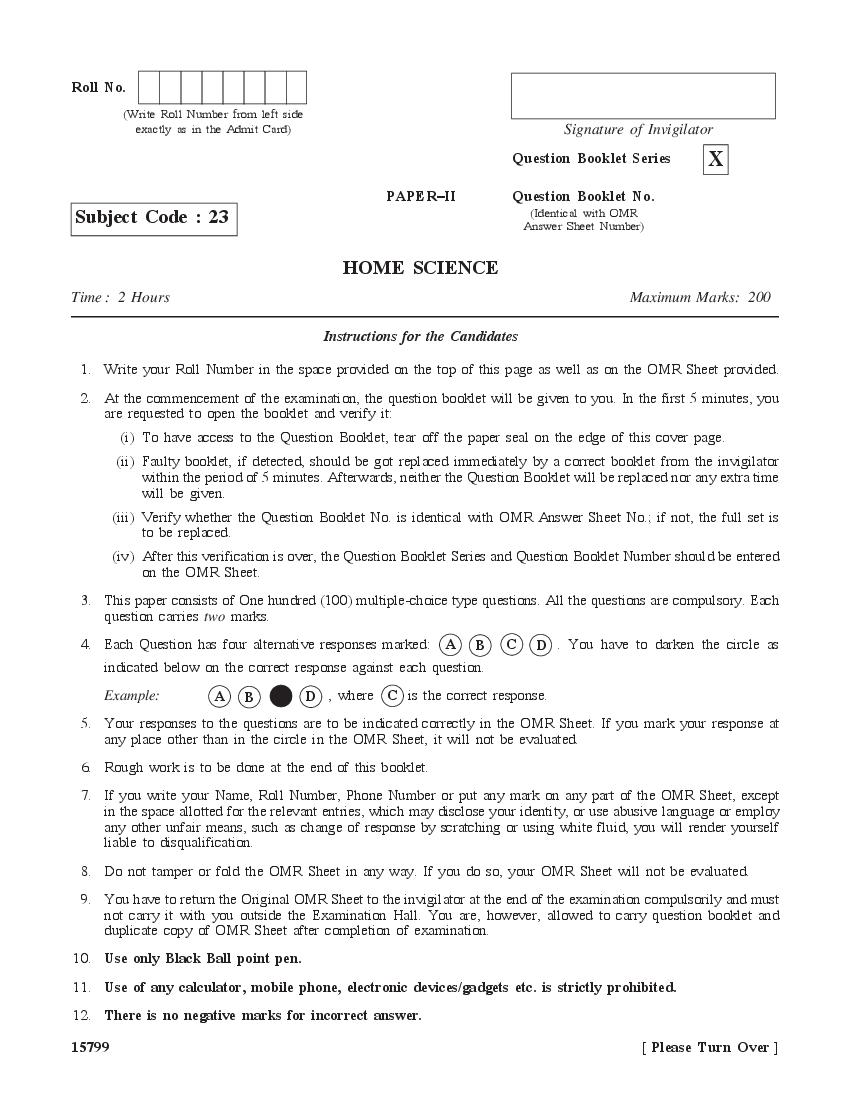 WB SET 2020 Question Paper 2 Home Science - Page 1