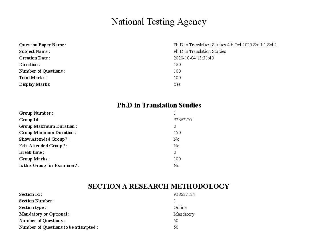 IGNOU Ph.D 2020 Question Paper for Ph.D in Translation Studies - Page 1