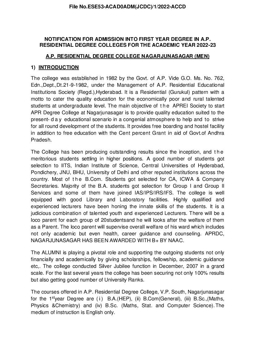 APRDC CET 2022 Prospectus - Page 1