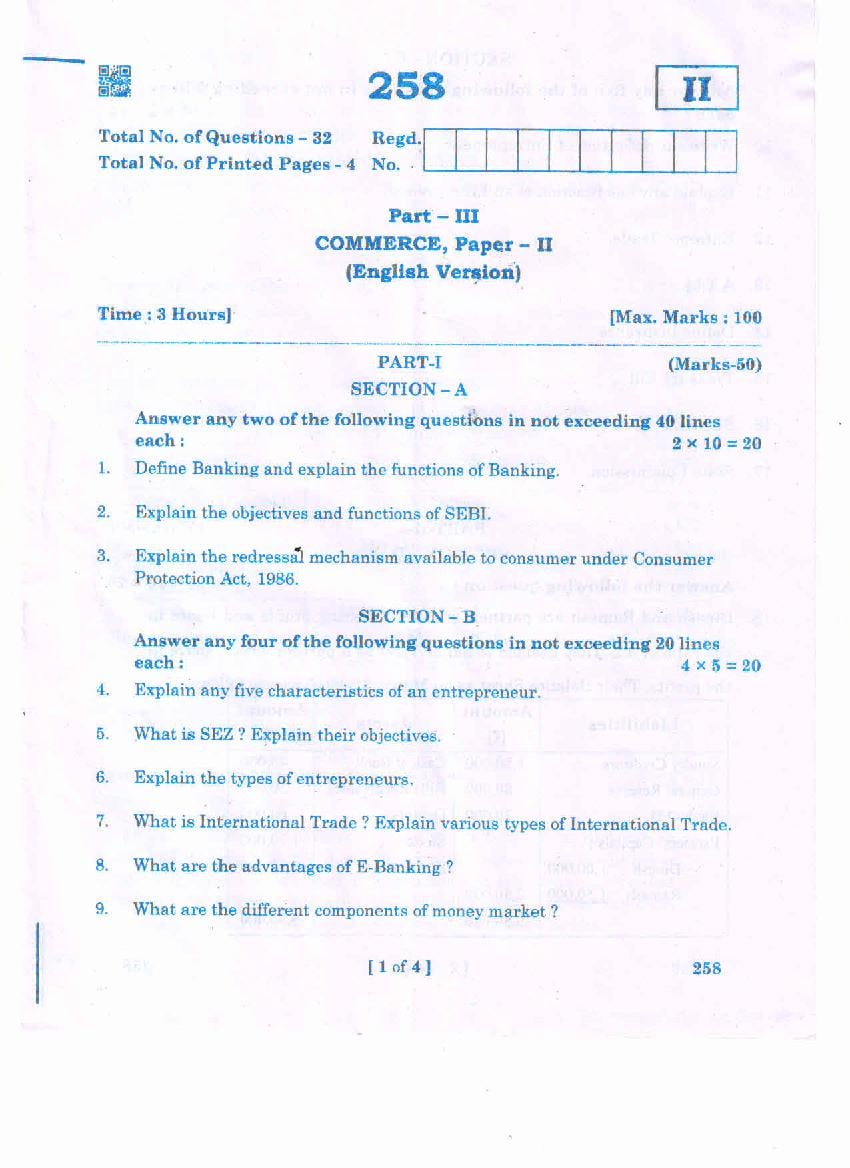 AP Inter 2nd Year Question Paper 2021 Commerce - Page 1