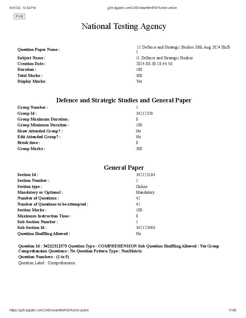 UGC NET 2024 Question Paper Defence and Strategic Studies - Page 1