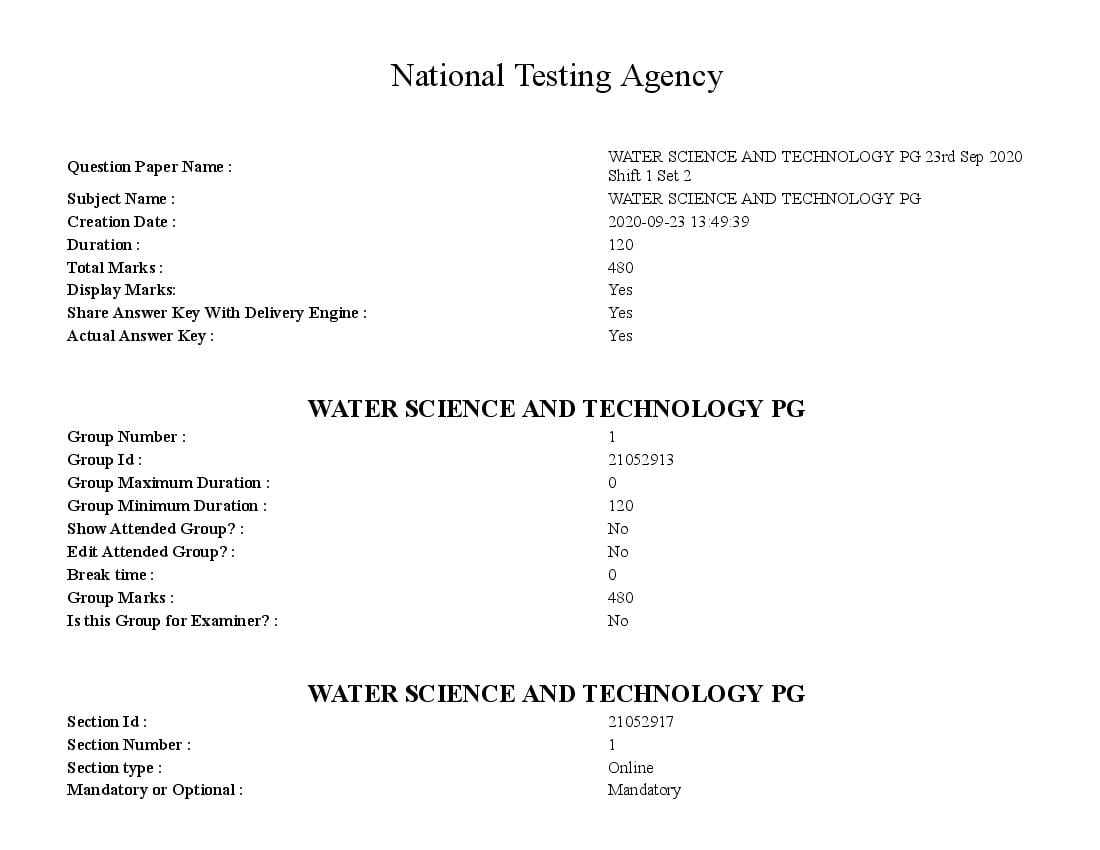 ICAR AIEEA PG 2020 Question Paper Water Science and Technology 23 Sep Shift 1 - Page 1