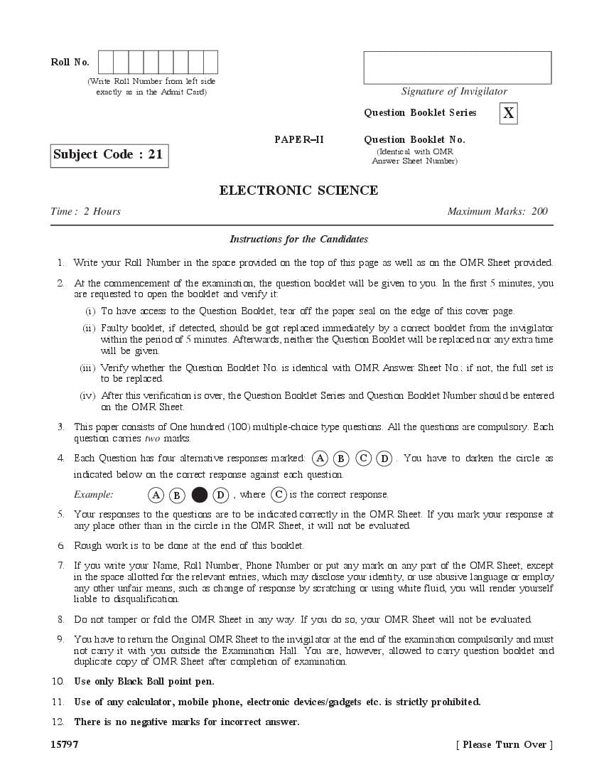 WB SET 2020 Question Paper 2 Electronic Science - Page 1