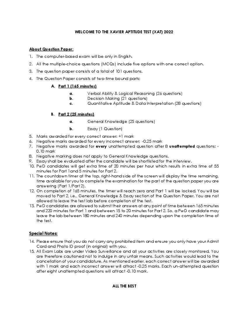 XAT 2022 New Paper Pattern - Page 1